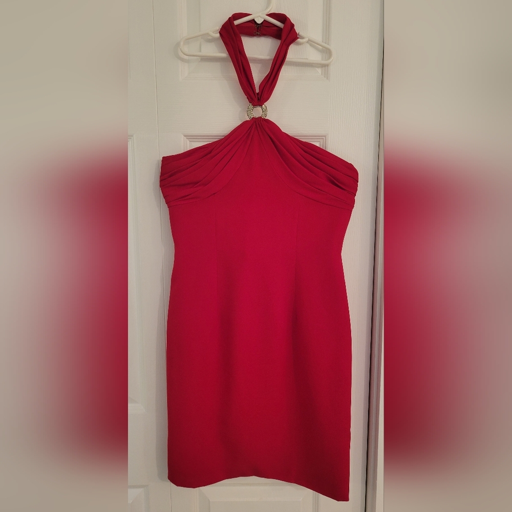 Elegant Red Halter Dress, cocktail dress / formal dress.